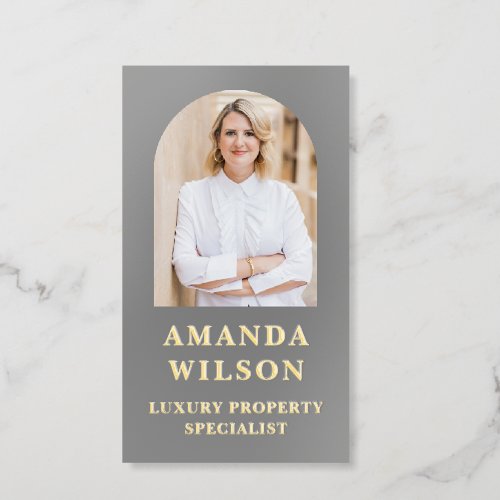 Personalized Luxury Realtor Headshot Gold Foil Business Cards
