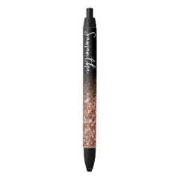 Personalized Luxury Rose Gold Glitter Ombre Black Ink Pen
