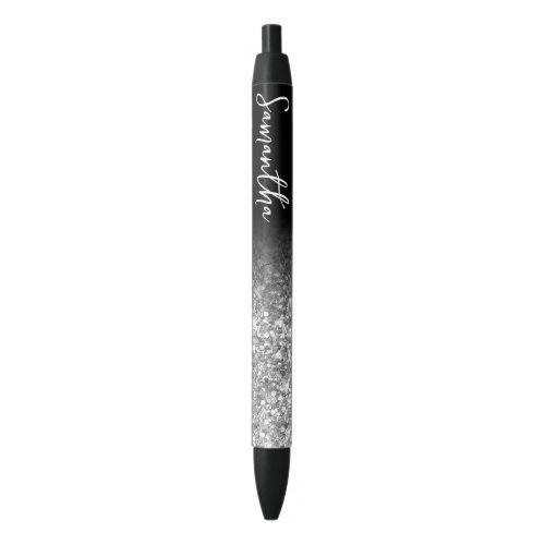 Personalized Luxury Silver Glitter Ombre Black Ink Pen