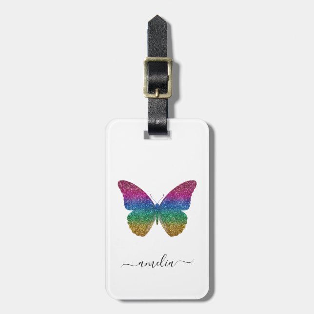 Personalized Luxury Sparkling Glitter Butterfly Luggage Tag (Front Vertical)