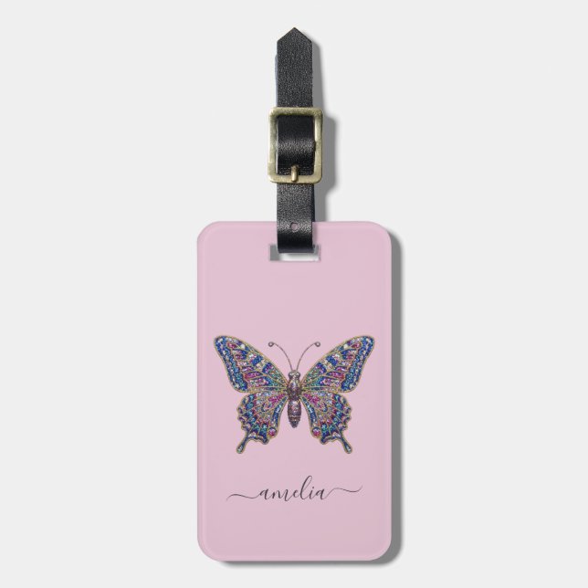 Personalized Luxury Sparkling Glitter Butterfly Luggage Tag (Front Vertical)