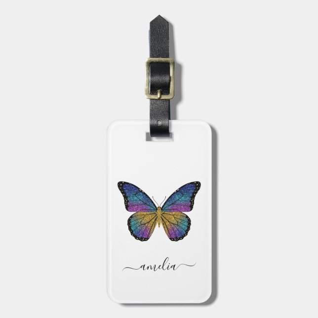 Personalized Luxury Sparkling Glitter Butterfly Luggage Tag (Front Vertical)