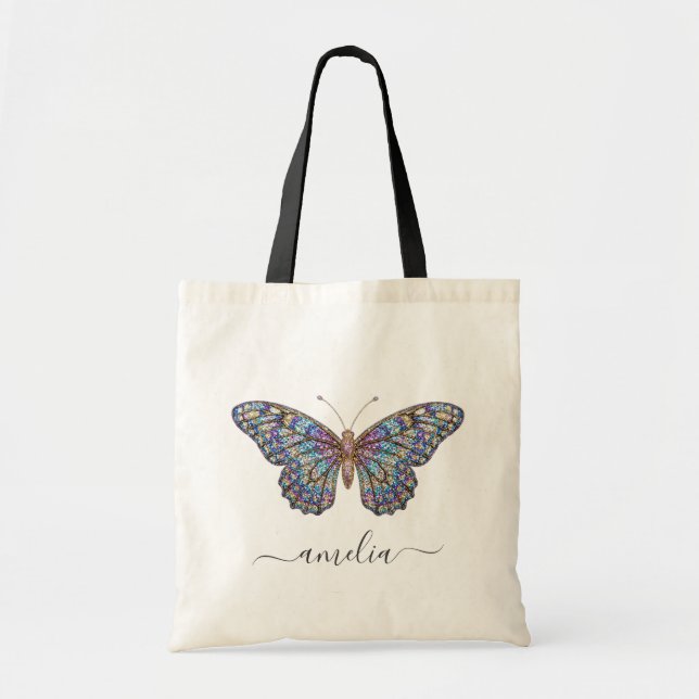 Personalized Luxury Sparkling Glitter Butterfly    Tote Bag (Front)