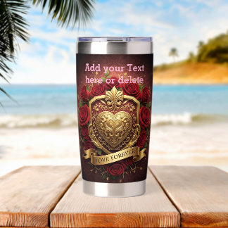Personalized Luxury Valentine Gold Heart Rose Insulated Tumbler