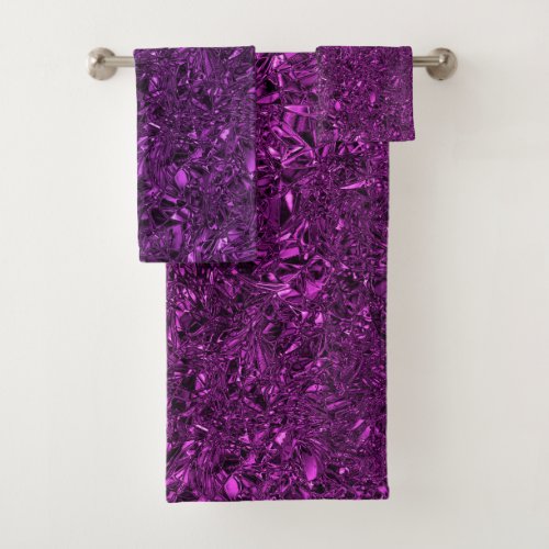 Personalized luxury violet crushed foil bath towel set