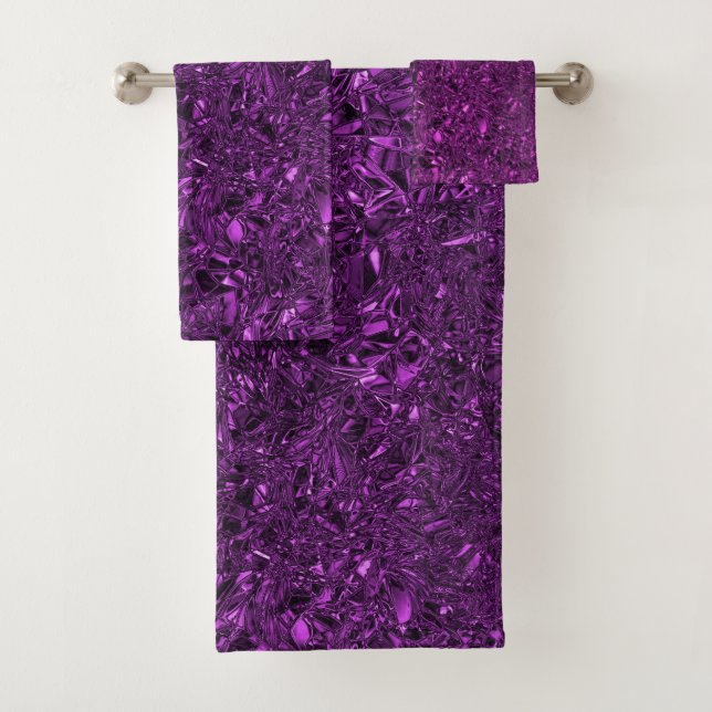 Personalized luxury violet crushed foil bath towel set (Insitu)
