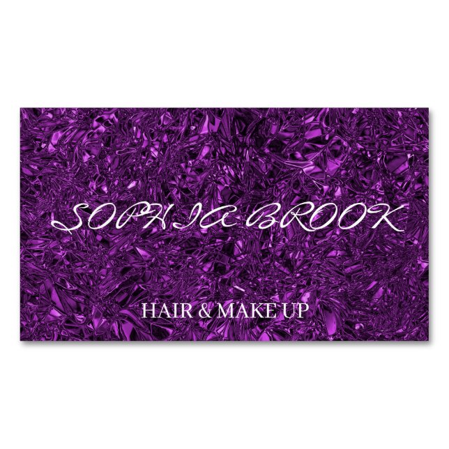 Personalized luxury violet crushed foil business card magnet (Front)
