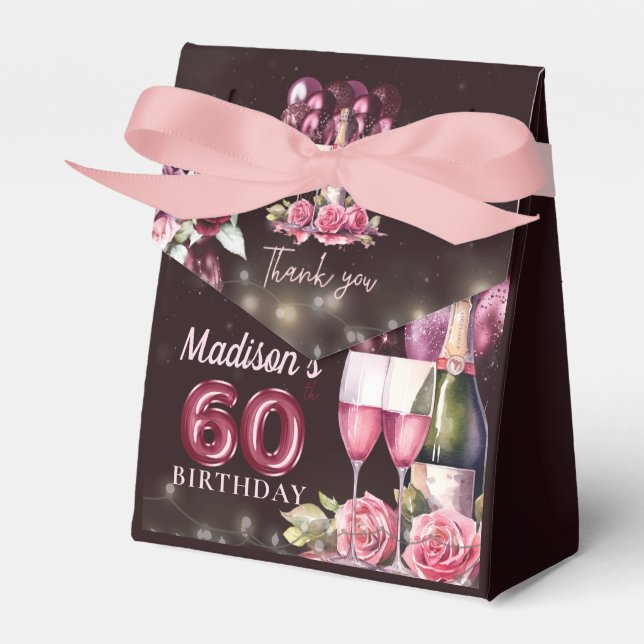 Personalized Luxury Wine & Balloons 60th Birthday Favor Boxes (Front Side)