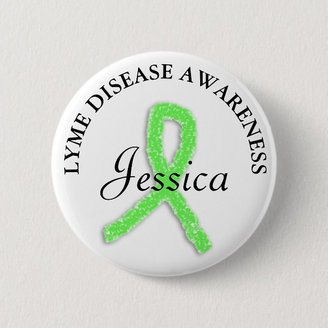 Personalized Lyme Disease Ribbon Name tag Button (Front)