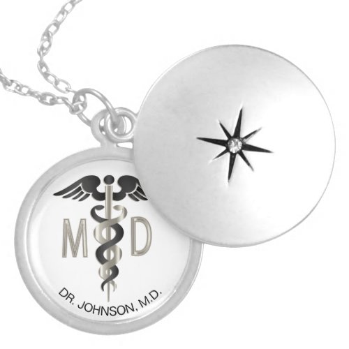 Personalized _ MD Medical Symbol Caduceus Locket Necklace