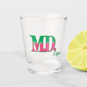 Personalized 'M.D.' Pink and Green Shot Glass