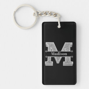 Personalized M Initial Silver Monogram Your Name Keychain