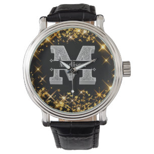 Personalized M Initial Silver Monogram Your Name Watch