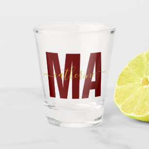 Personalized MA Masters of Arts Maroon & Gold Shot Glass