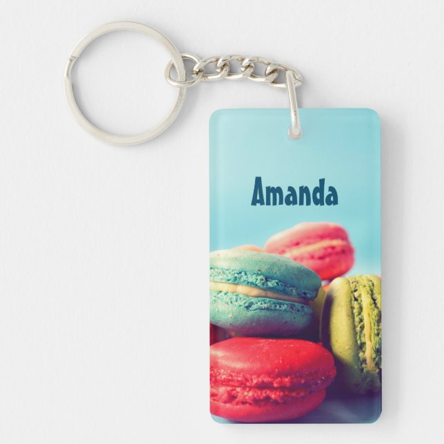 Personalized Macarons Cookies Keychain Light Blue (Front)