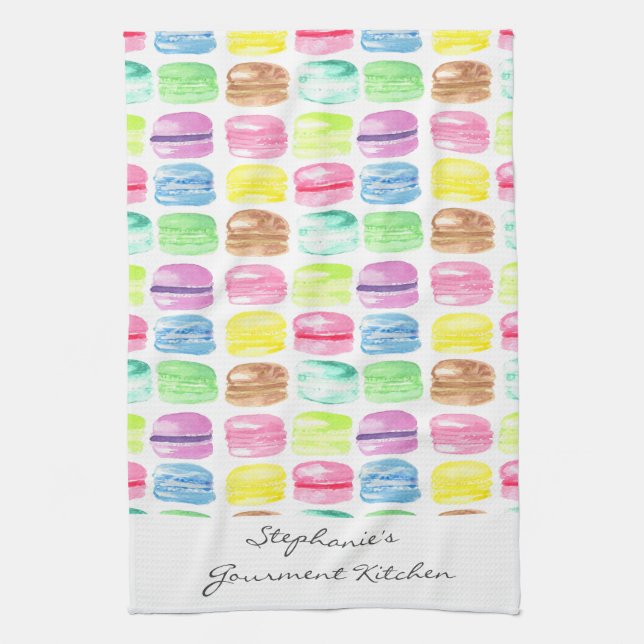 Personalized Macaroon Watercolor Cute Kitchen Towel (Vertical)