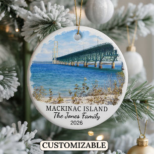 Personalized Mackinac Island, Custom Michigan Ceramic Ornament