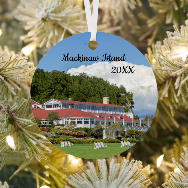 Personalized Mackinaw Island Hotel Christmas Metal Ornament (Insitu)