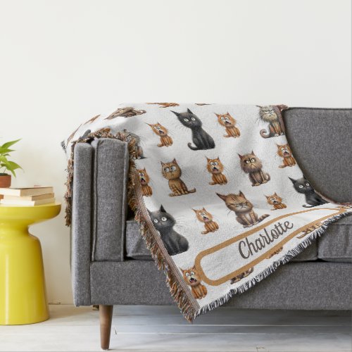 Personalized Mad Funny Cats   Throw Blanket