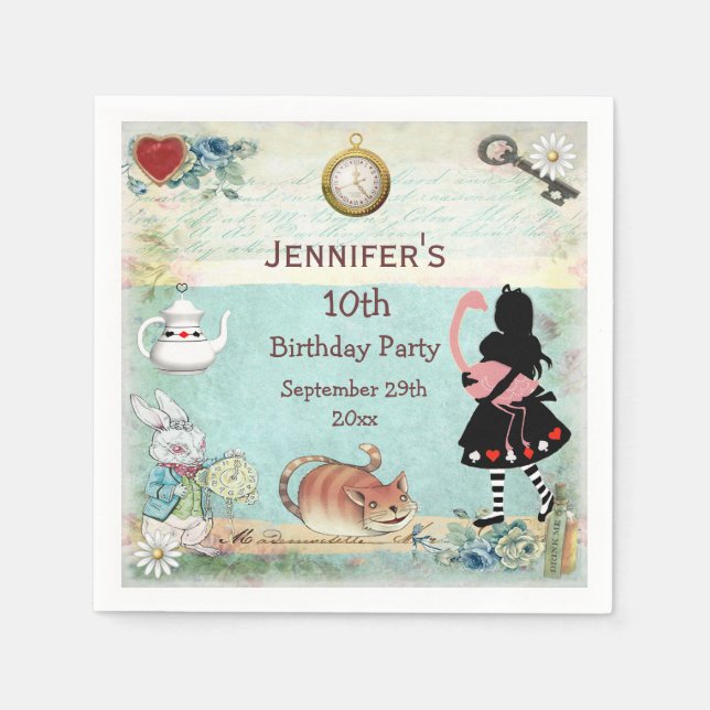 Personalized Mad Hatter Birthday Party Napkins (Front)