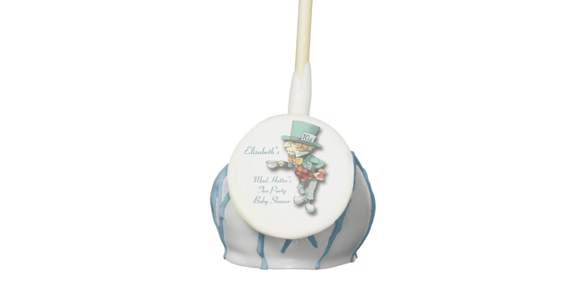 Personalized Mad Hatter Tea Party Boy Baby Shower Cake Pops