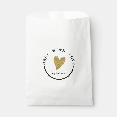 Personalized Made With Love Heart Gold Glitter Favor Bag