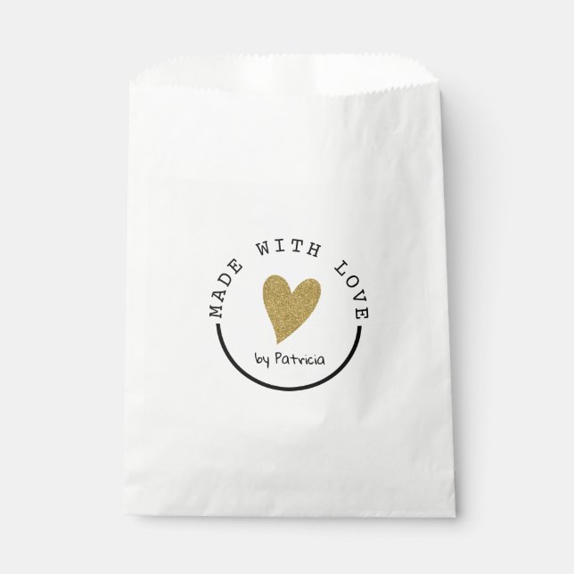 Personalized Made With Love Heart Gold Glitter Favor Bag (Front)