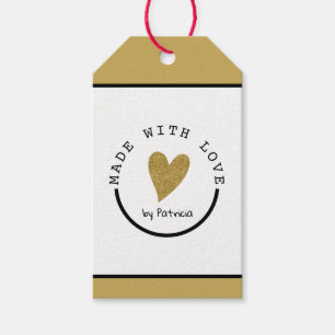 Personalized Made With Love Heart Gold Glitter Gift Tags