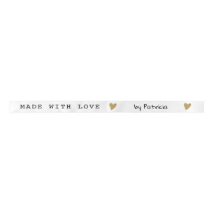 Personalized Made With Love Heart Gold Glitter Satin Ribbon