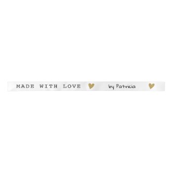 Personalized Made With Love Heart Gold Glitter Satin Ribbon by semas87 at Zazzle
