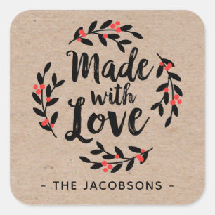 Personalized Made With Love Kraft Square Sticker