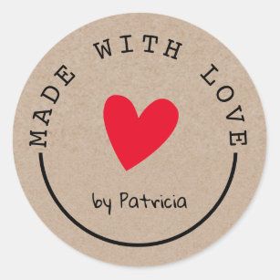 Real Kraft Personalised Stickers Circle 24 x 45mm Heart Wedding Engagment Love 5 