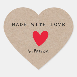 Personalized Made With Love Red Heart Kraft Heart Sticker