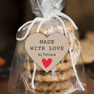 Personalized Made With Love Red Heart Kraft  Heart Sticker