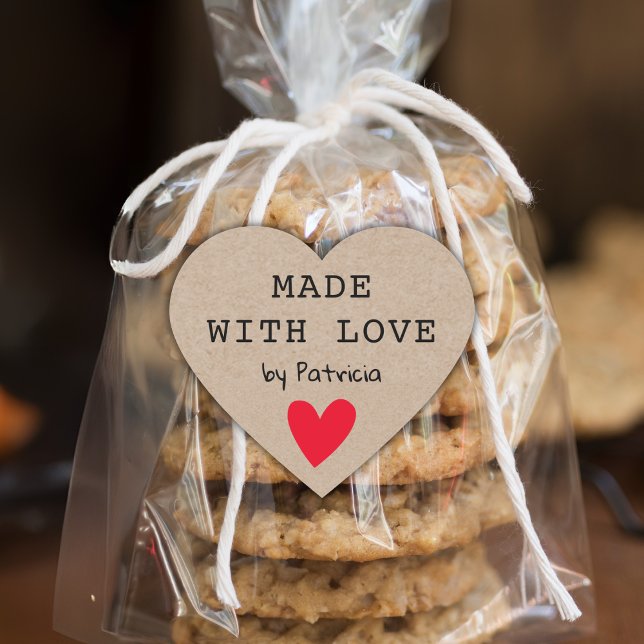 Personalized Made With Love Red Heart Kraft  Heart Sticker (Creator Uploaded)