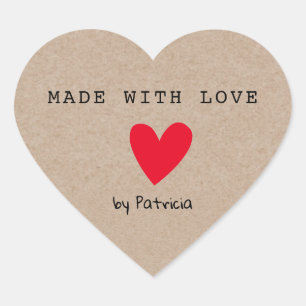 Personalized Made With Love Red Heart Kraft Sticker