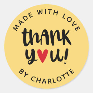 Personalized Made With Love Thank You Classic Roun Round Sticker
