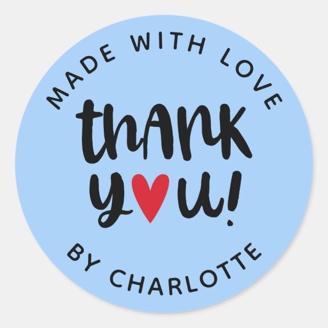 Personalized Made With Love Thank You Classic Round Sticker (Front)
