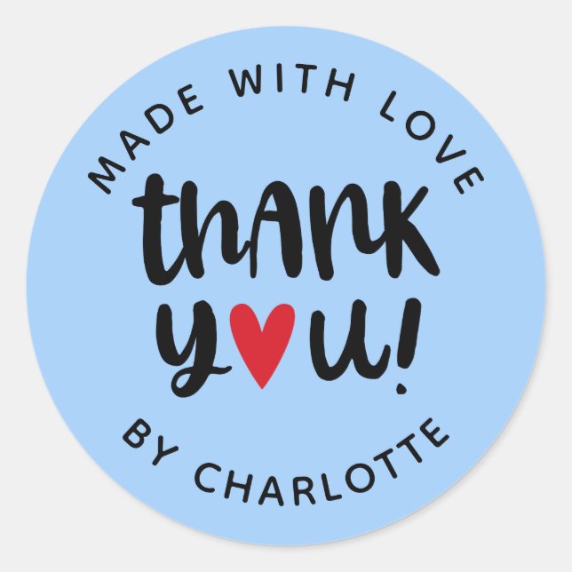 Personalized Made With Love Thank You Classic Round Sticker (Front)