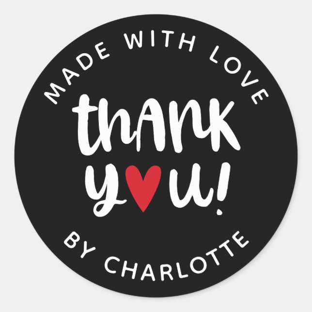 Personalized Made With Love Thank You Classic Round Sticker (Front)