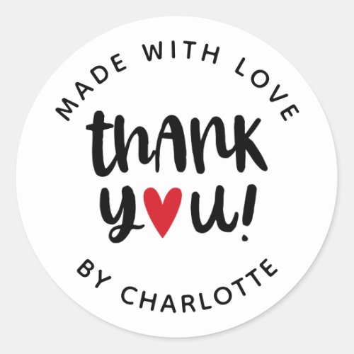 Personalized Made With Love Thank You Classic Round Sticker