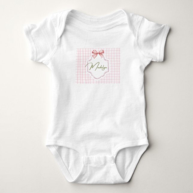 Personalized Madeline Baby Girl Nursery BowGingham Bodysuit (Front)