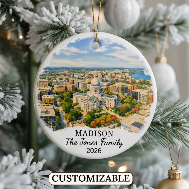 Personalized Madison Ornament, Custom Wisconsin Ceramic Ornament (Creator Uploaded)