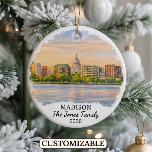 Personalized Madison Ornament, Custom Wisconsin Ceramic Ornament