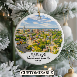 Personalized Madison Ornament, Custom Wisconsin Ceramic Ornament