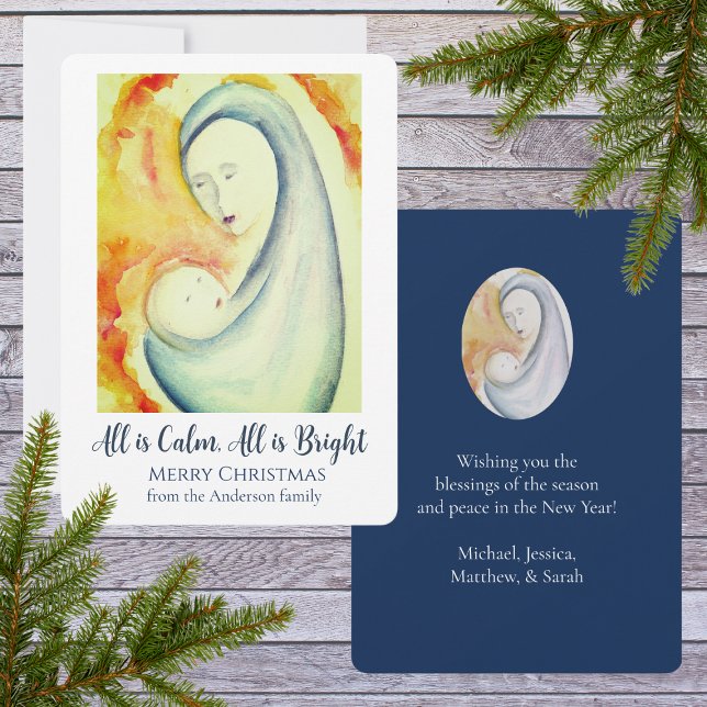Personalized Madonna and Child Watercolor Holiday Card (Creator Uploaded)