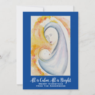 Personalized Madonna and Child Watercolor Holiday Card