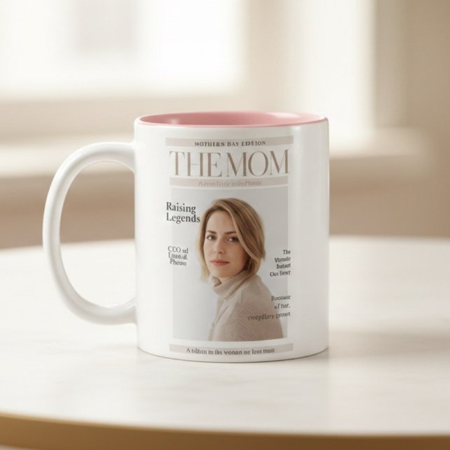 Personalized Magazine Cover Mom – Custom Photo Two-Tone Coffee Mug (Creator Uploaded)