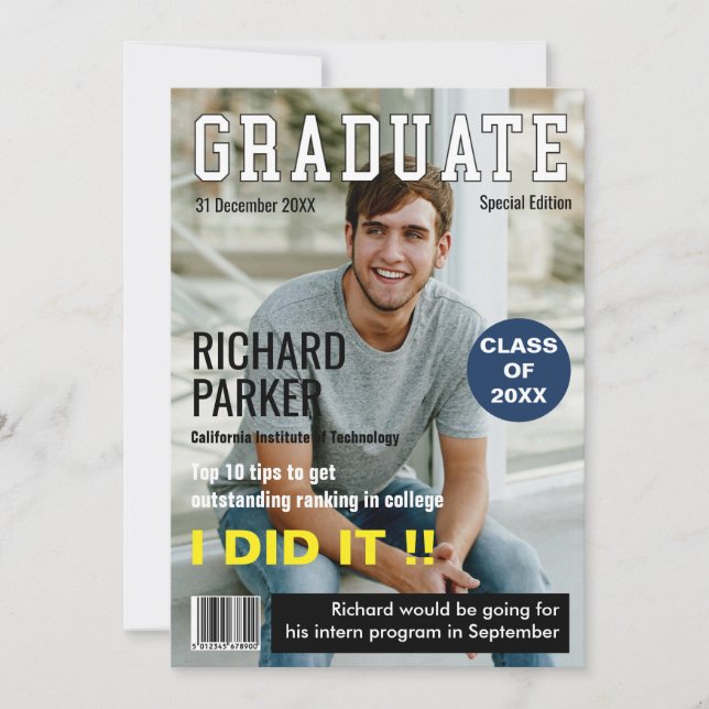 Personalized Magazine Style Graduation Thank You Card (Front)