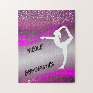 Personalized Magenta Gymnast Silhouette Jigsaw Puzzle
